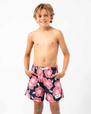 Boys Way Back When Swim Short - Navy Pink White