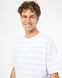 Mens  Boxy T'Shirt  - Stripe White Ice