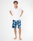 Mens Classic Shorts - Hibiscus Tri Colour-Navy Sea White