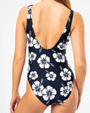 Backless One Piece  - Hibiscus Navy